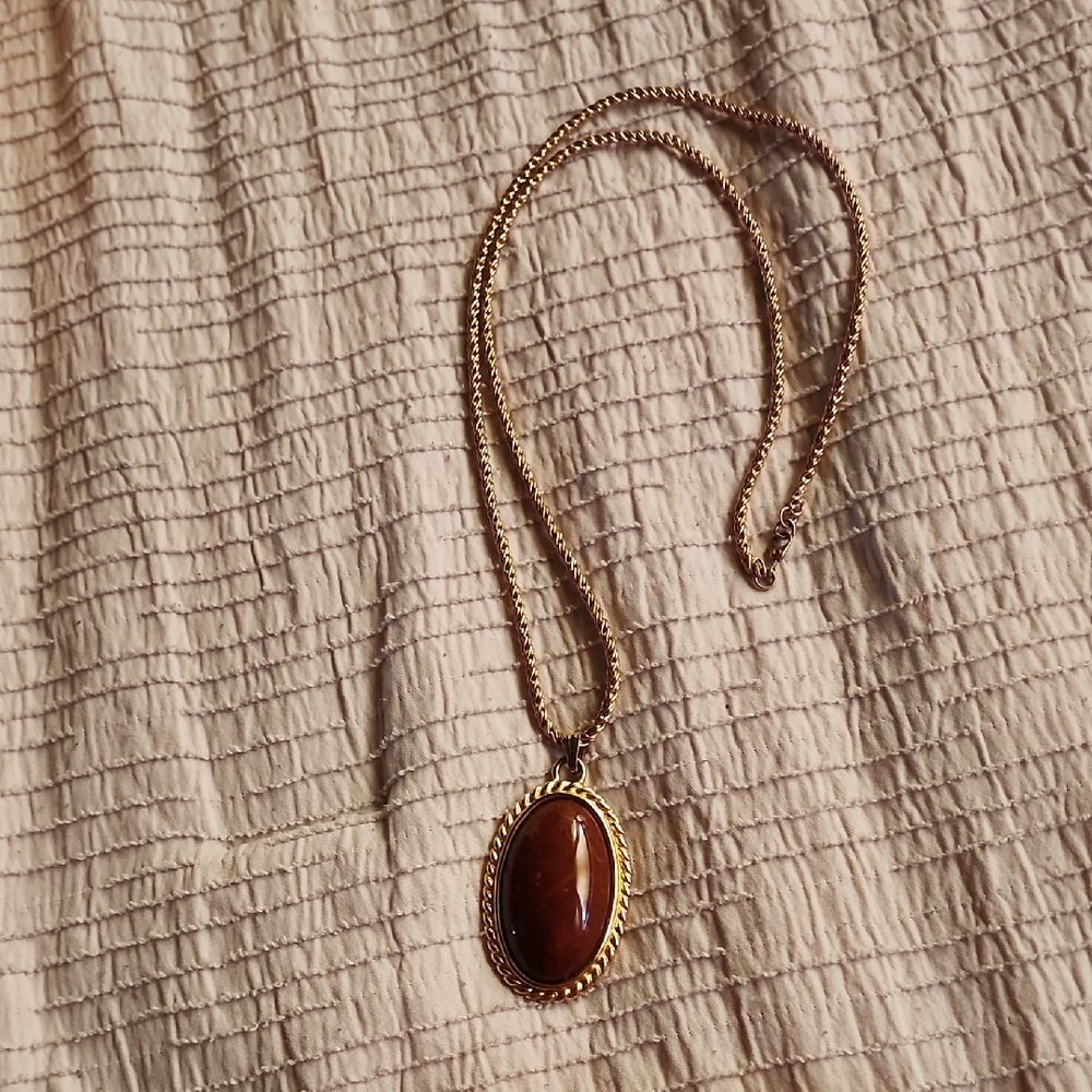 Monet Gold Necklace with Brown Pendant